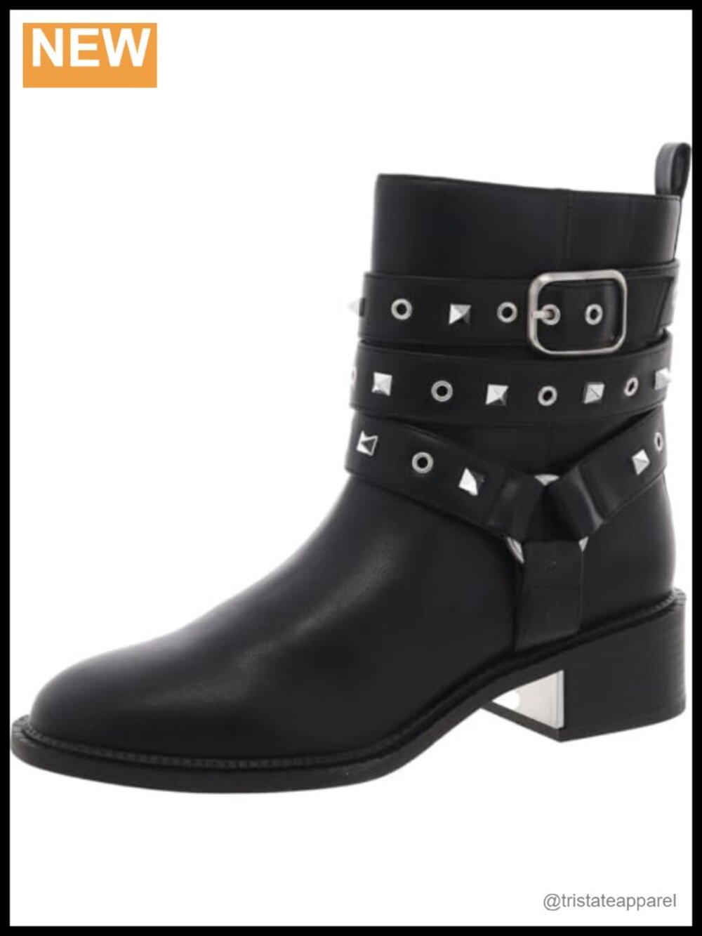 Faux Leather Moto Bootie with Block Heel, Zip Closure